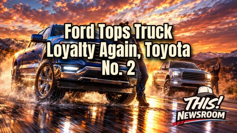 Ford and Toyota pickup trucks face off at golden hour in a scene representing truck brand loyalty