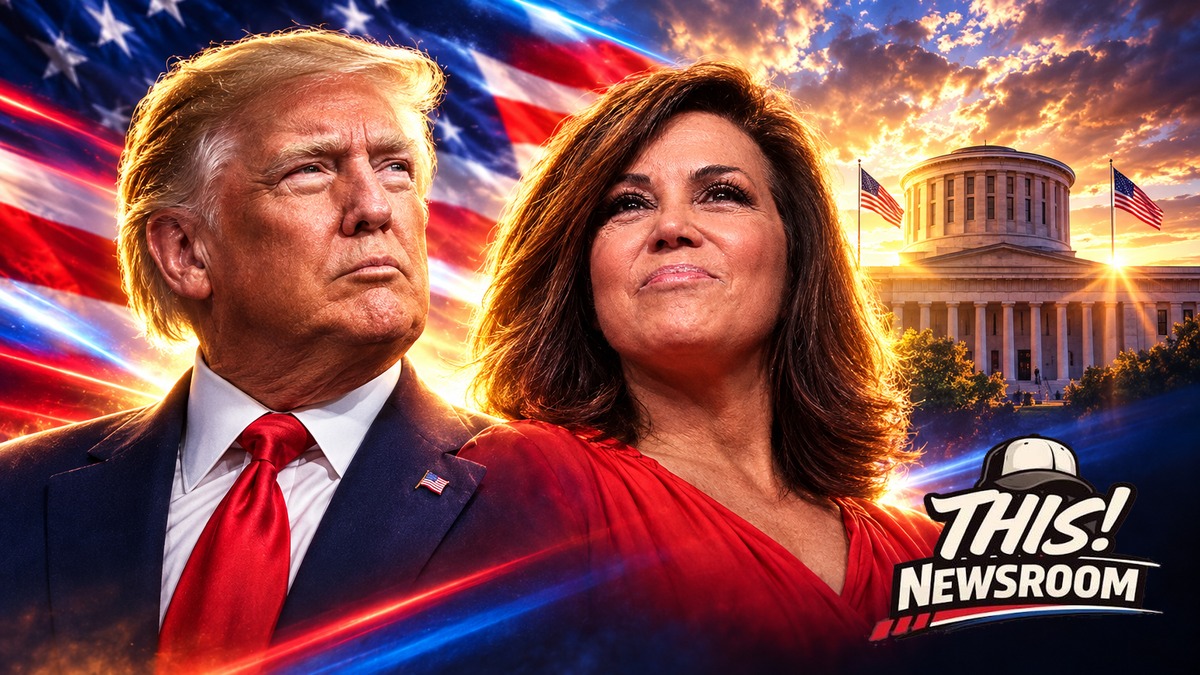Trump Tafoya endorsement shown with Donald Trump and Michele Tafoya in front of the Minnesota State Capitol at sunset