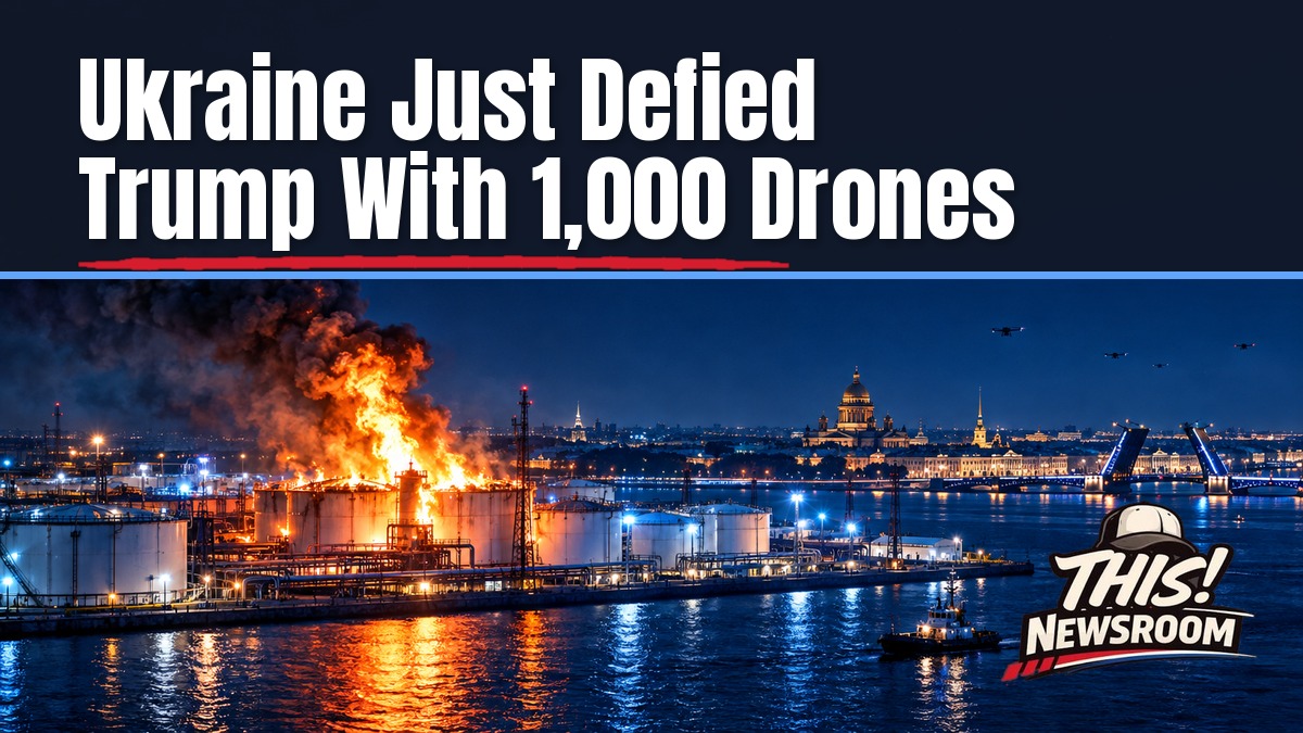 Ukraine drone attack leaves fire burning at a St. Petersburg oil terminal under a dark night sky