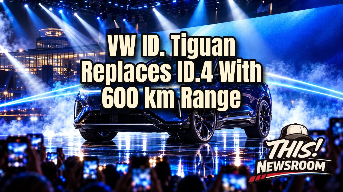 VW ID. Tiguan electric SUV unveiled at its world premiere under dramatic stage lighting