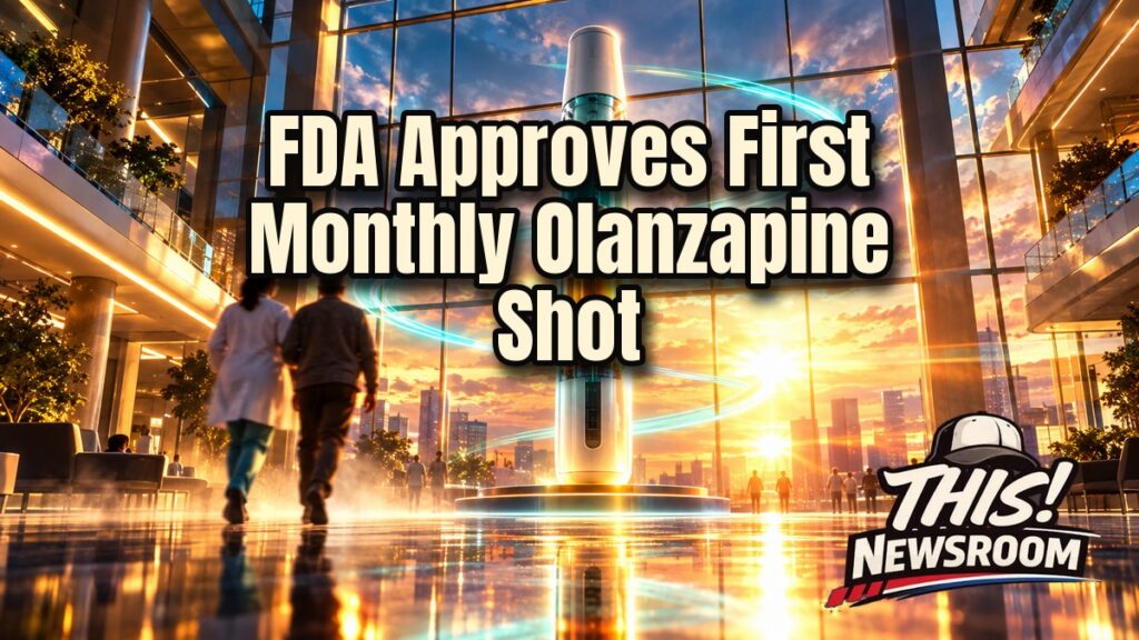 Weltruza monthly olanzapine injection concept with a syringe glowing in golden light over a calendar month